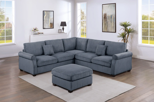 4-Piece Sectional Sofa with 2 Accent Pillows and Ottoman