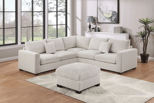 Corduroy Upholstery 2 Accent Pillows Cocktail Ottoman