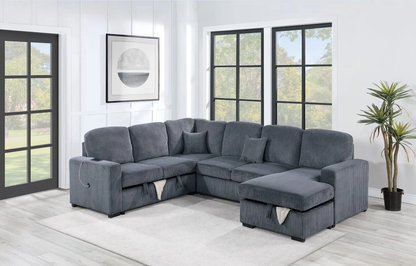 4-Piece Convertible Sectional (Sleeper Sofa, Chaise Storage, Sofa Storage & USB Port)