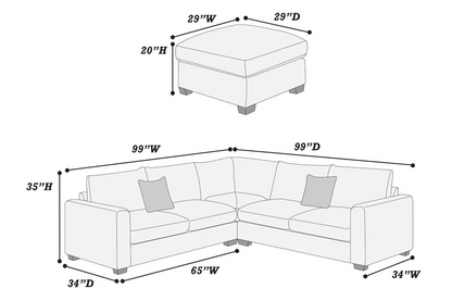 4-Piece Sectional Sofa with 2 Accent Pillows and Ottoman