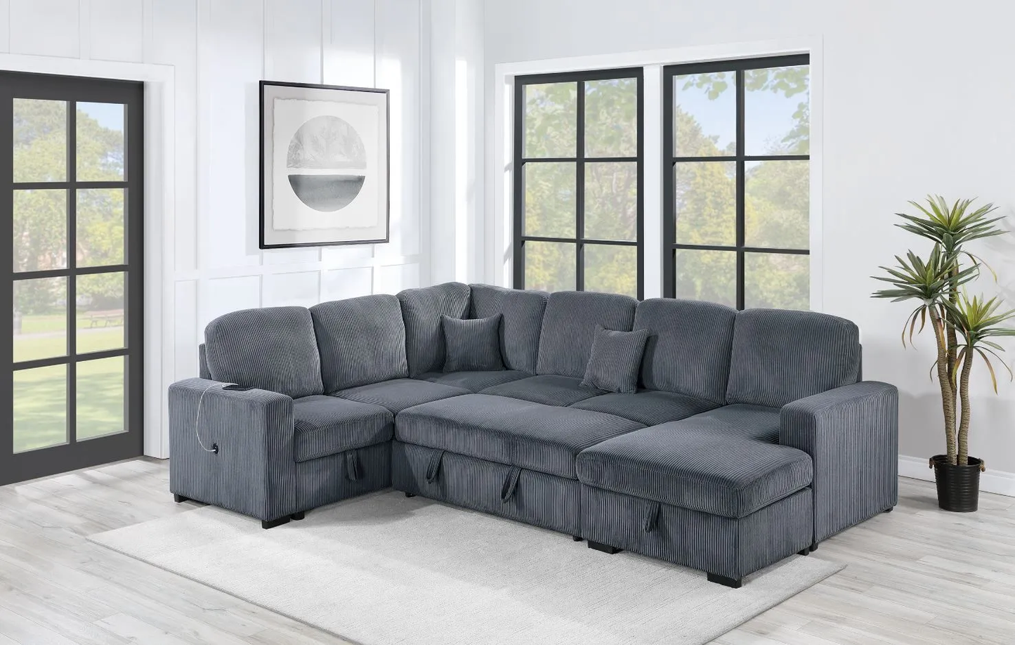 4-Piece Convertible Sectional (Sleeper Sofa, Chaise Storage, Sofa Storage & USB Port)