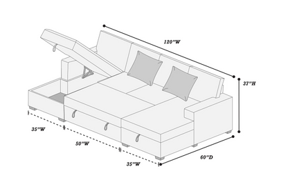 3-Piece Convertible Sectional (Sleeper Sofa & 2 Chaise Storage)