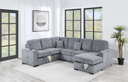 4-Piece Convertible Sectional (Sleeper Sofa, Chaise Storage, Sofa Storage & USB Port)