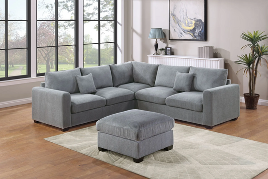 Corduroy Upholstery 2 Accent Pillows Cocktail Ottoman