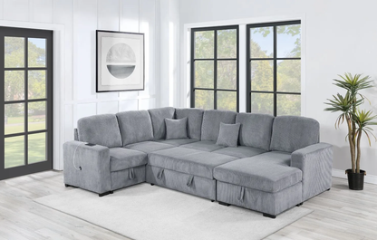 4-Piece Convertible Sectional (Sleeper Sofa, Chaise Storage, Sofa Storage & USB Port)