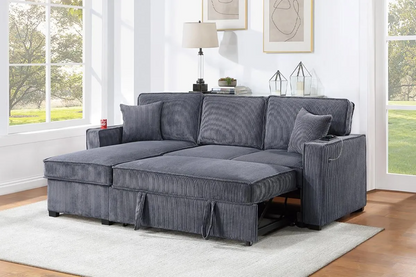 Convertible Sectional Sofa w/ Reversible Storage Chaise & USB Port & Cup Holders