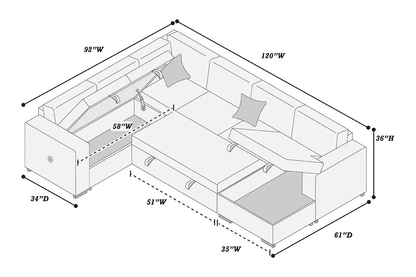 4-Piece Convertible Sectional (Sleeper Sofa, Chaise Storage, Sofa Storage & USB Port)