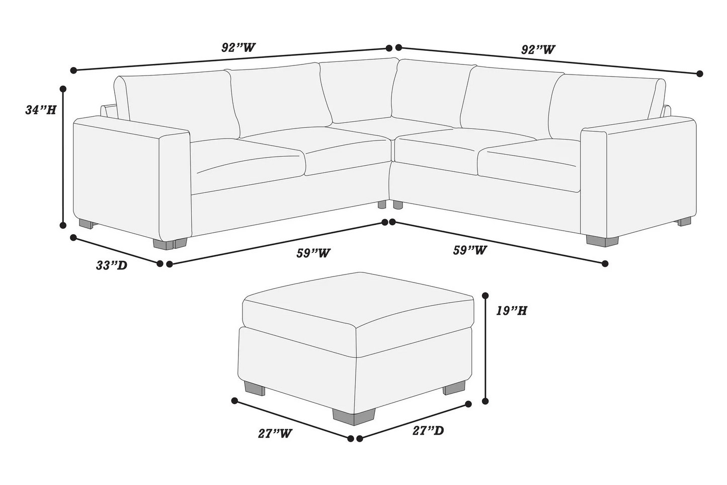 4-Piece Sectional W/ Ottoman