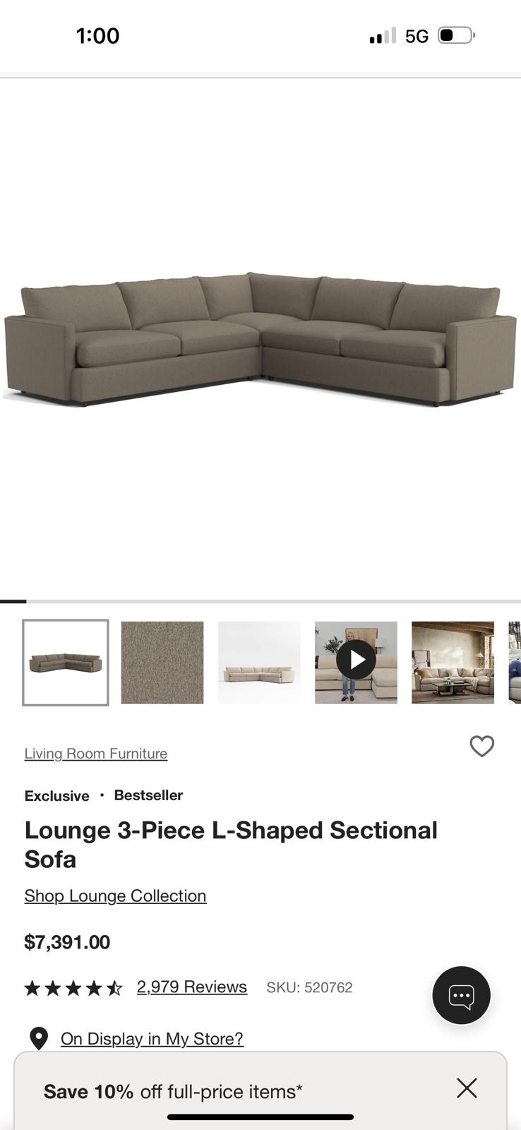 Crate & Barrel Lounge 3PC Sectional Couch