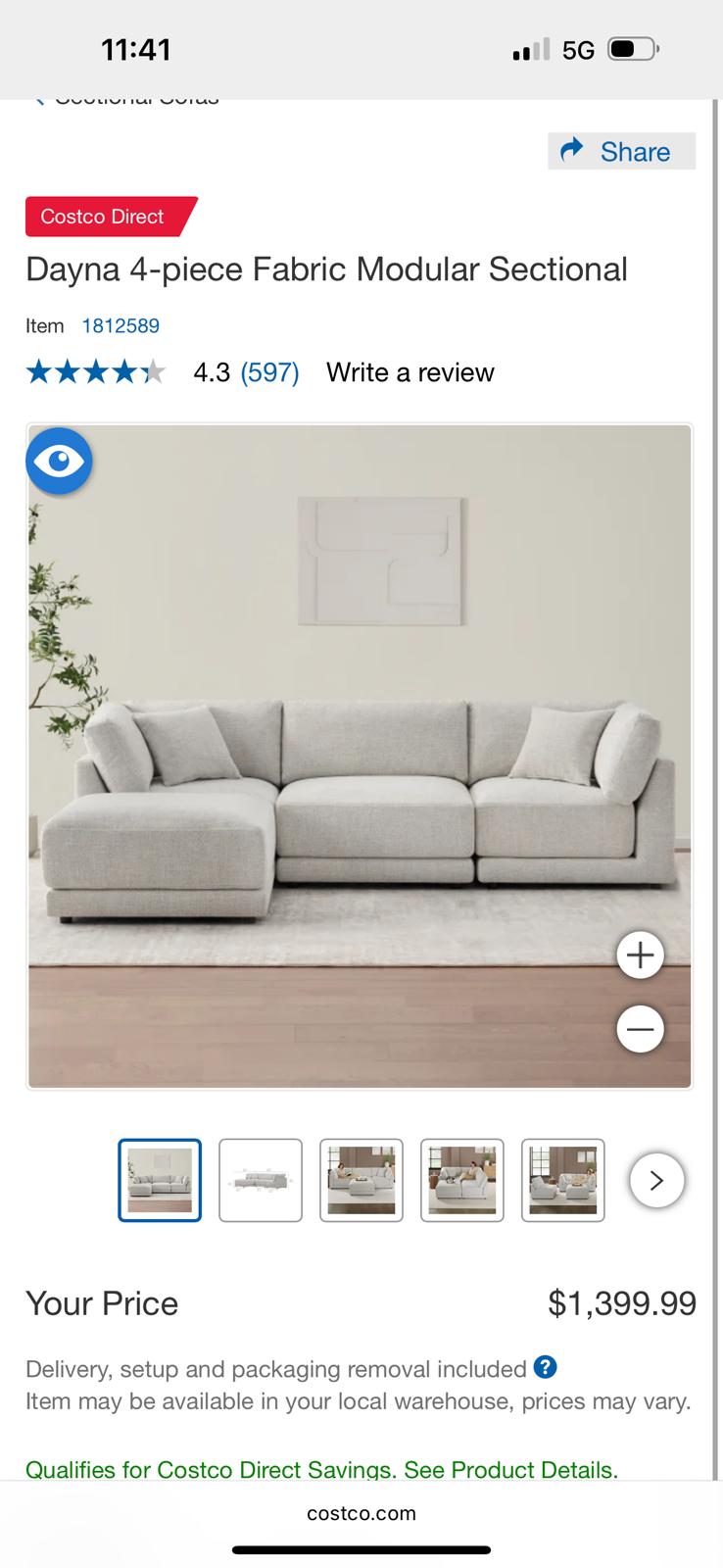 Costco Dayna 3-Piece Modular Sectional (Delivery Available)