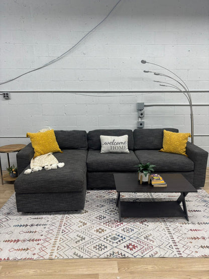 West Elm Urban 2-Piece Sleeper Sectional w/ Storage Chaise – Basket Weave, Midnight