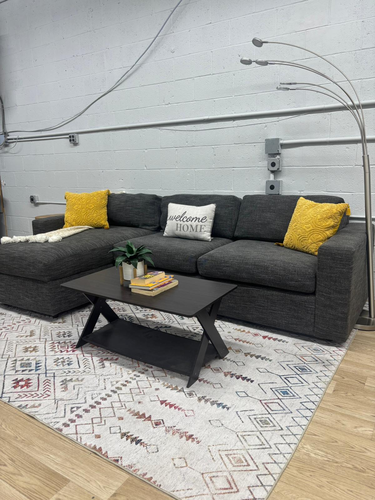 West Elm Urban 2-Piece Sleeper Sectional w/ Storage Chaise – Basket Weave, Midnight