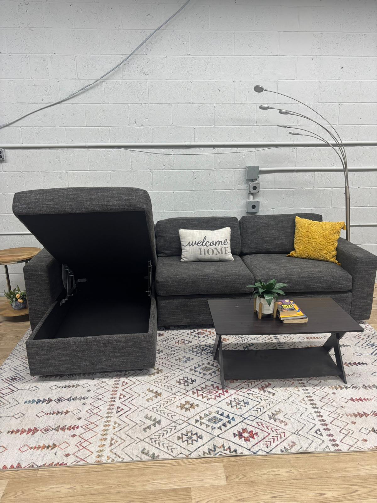 West Elm Urban 2-Piece Sleeper Sectional w/ Storage Chaise – Basket Weave, Midnight