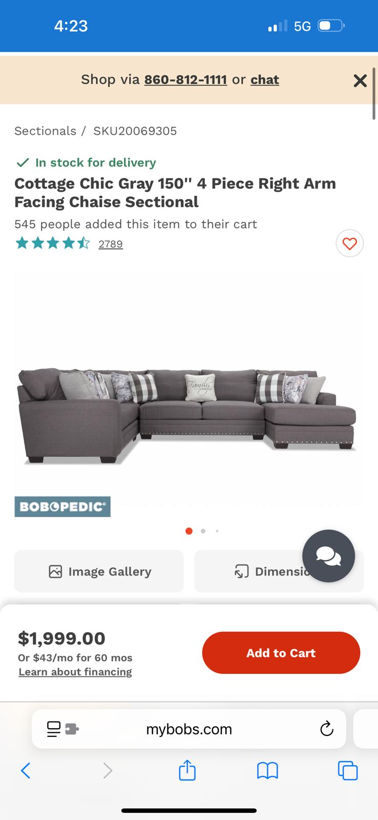 Large Gray 4-Piece Sectional w/ Chaise